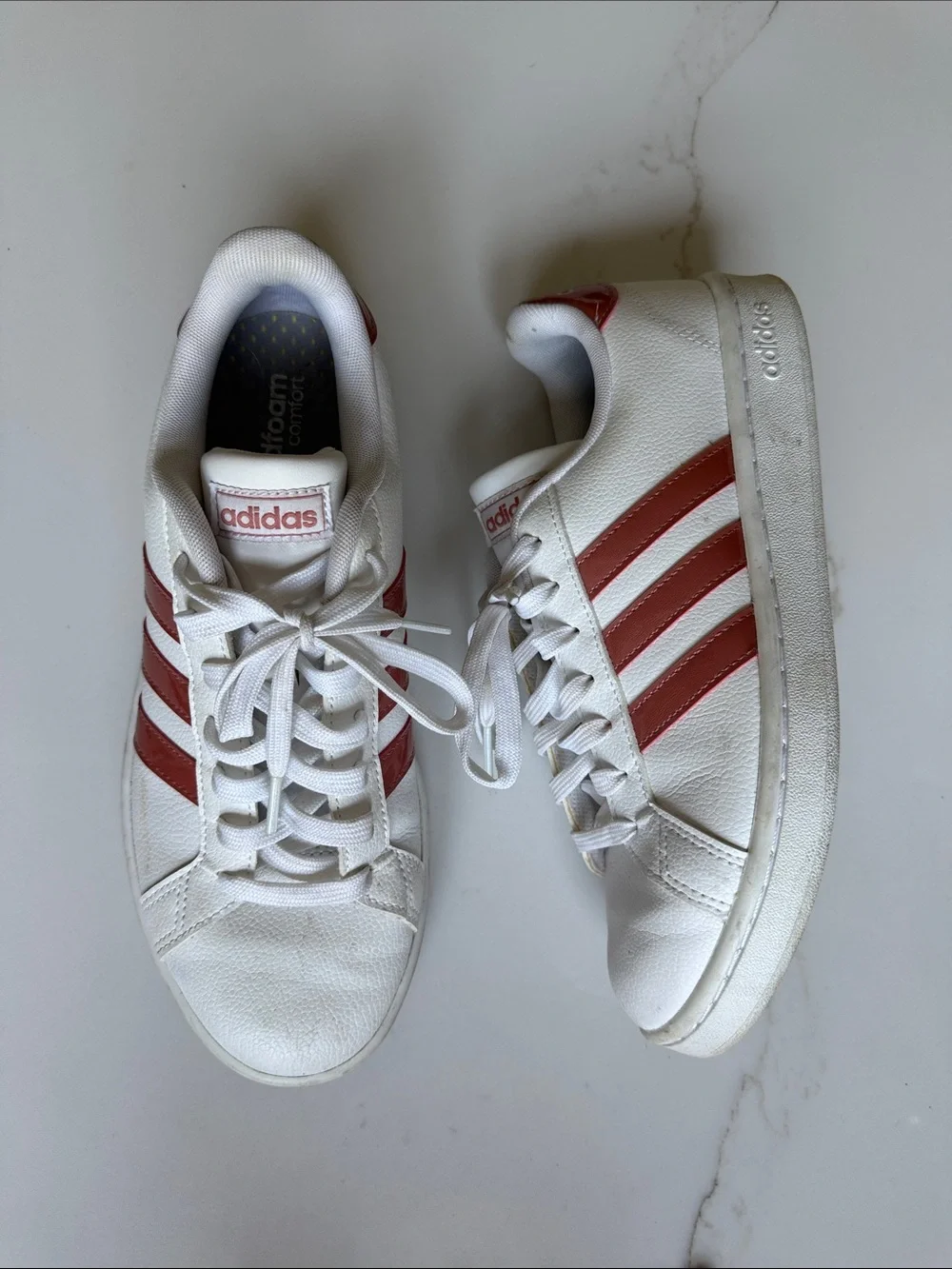 adidas White Sneakers with Red Stripes